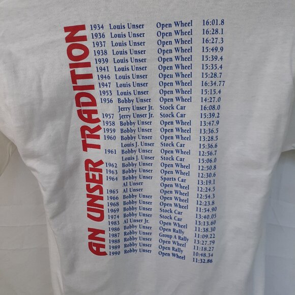 NOS 1992 Robby & Bobby Unser Pikes Peak Race to the Clouds Small White T-Shirt - Picture 7 of 12